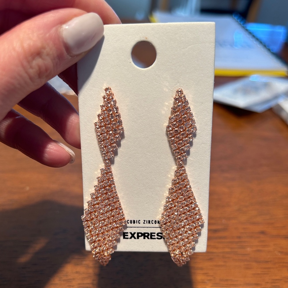 NWT Express Rhinestone Fringe Drop Earrings Cubic Zirconia